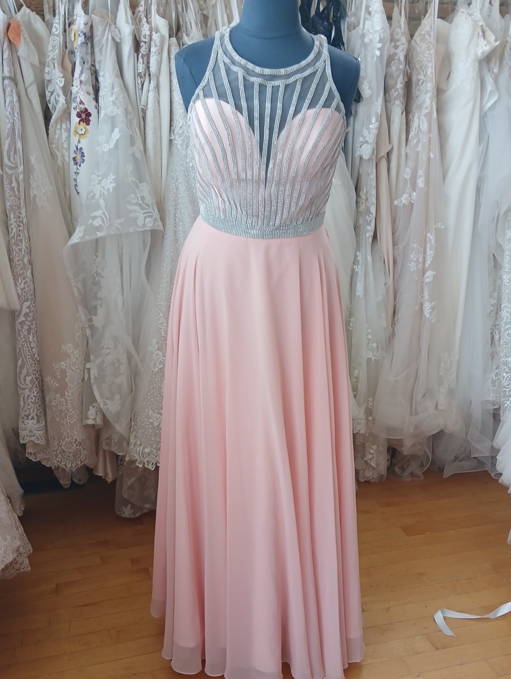 Elegant Pink Beaded A-Line Evening Dress